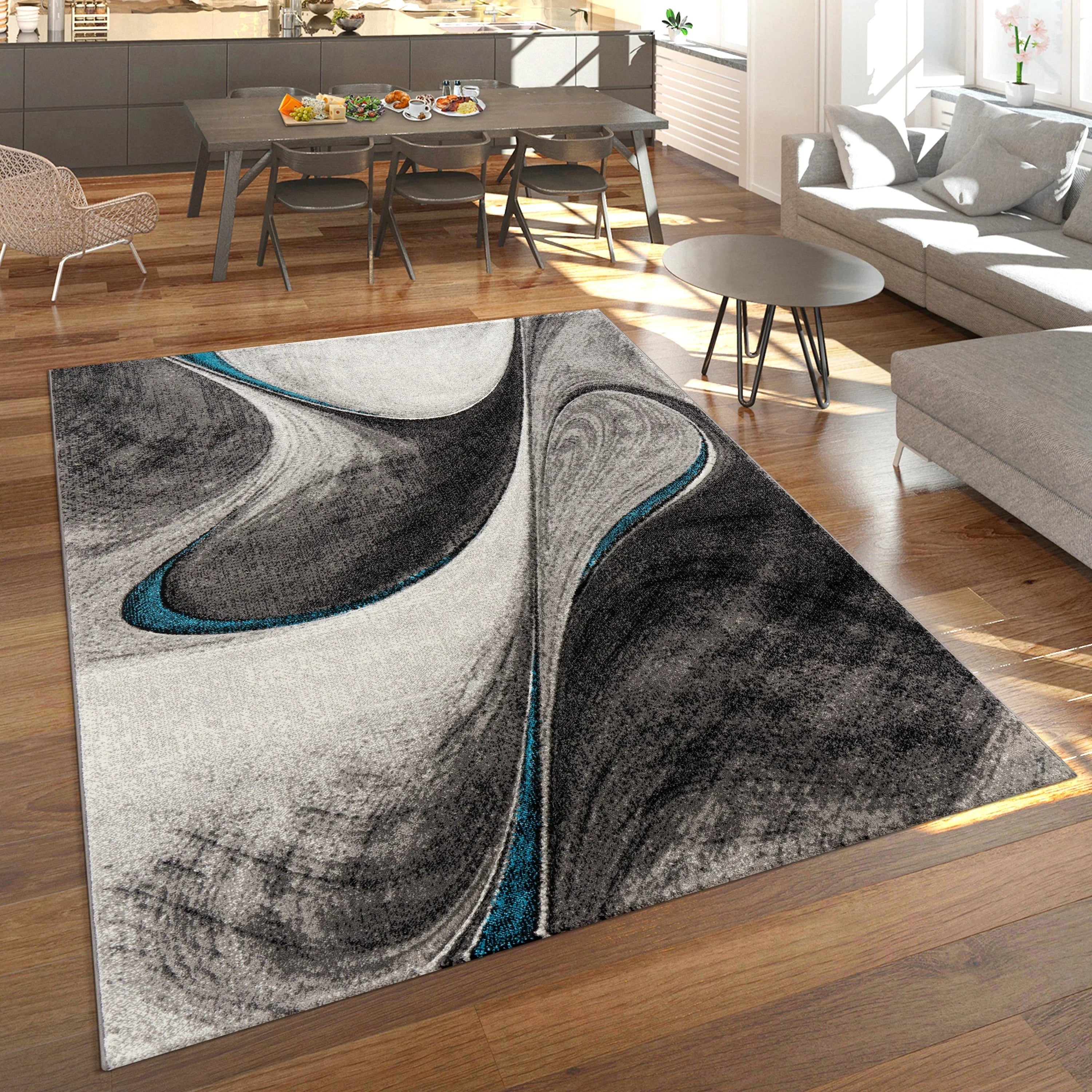 Modern Living Room Rug Brilliance Abstract Design - Grey Blue, front view - House Of Avana