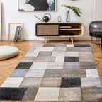 Beige and Grey Modern Patchwork Rug - House Of Avana