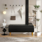 Modern Mid-Century Black Faux Leather End of Bed Storage Bench Ottoman