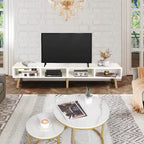 Modern Mid-Century Style TV Stand in White with Wood Legs for TVs up to 65-inch