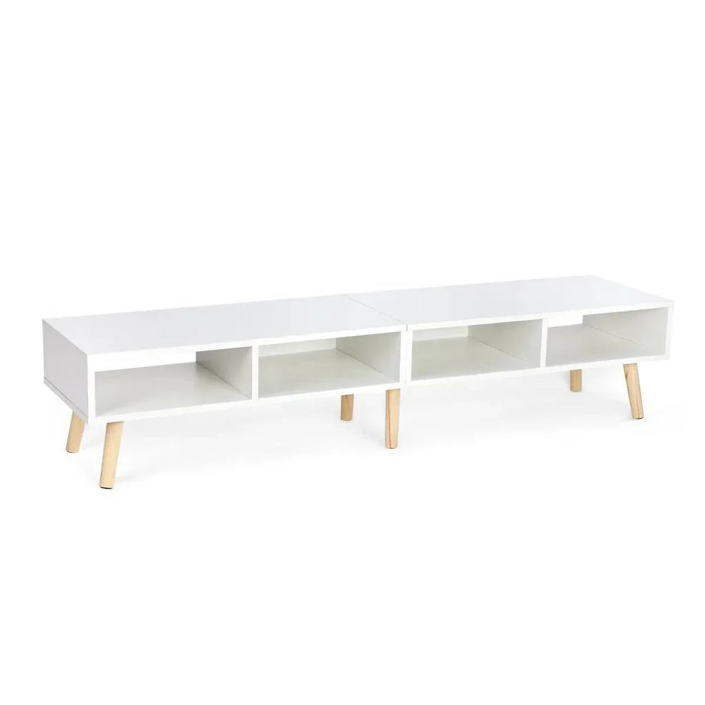 Modern Mid-Century Style TV Stand in White with Wood Legs for TVs up to 65-inch