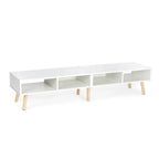 Modern Mid-Century Style TV Stand in White with Wood Legs for TVs up to 65-inch