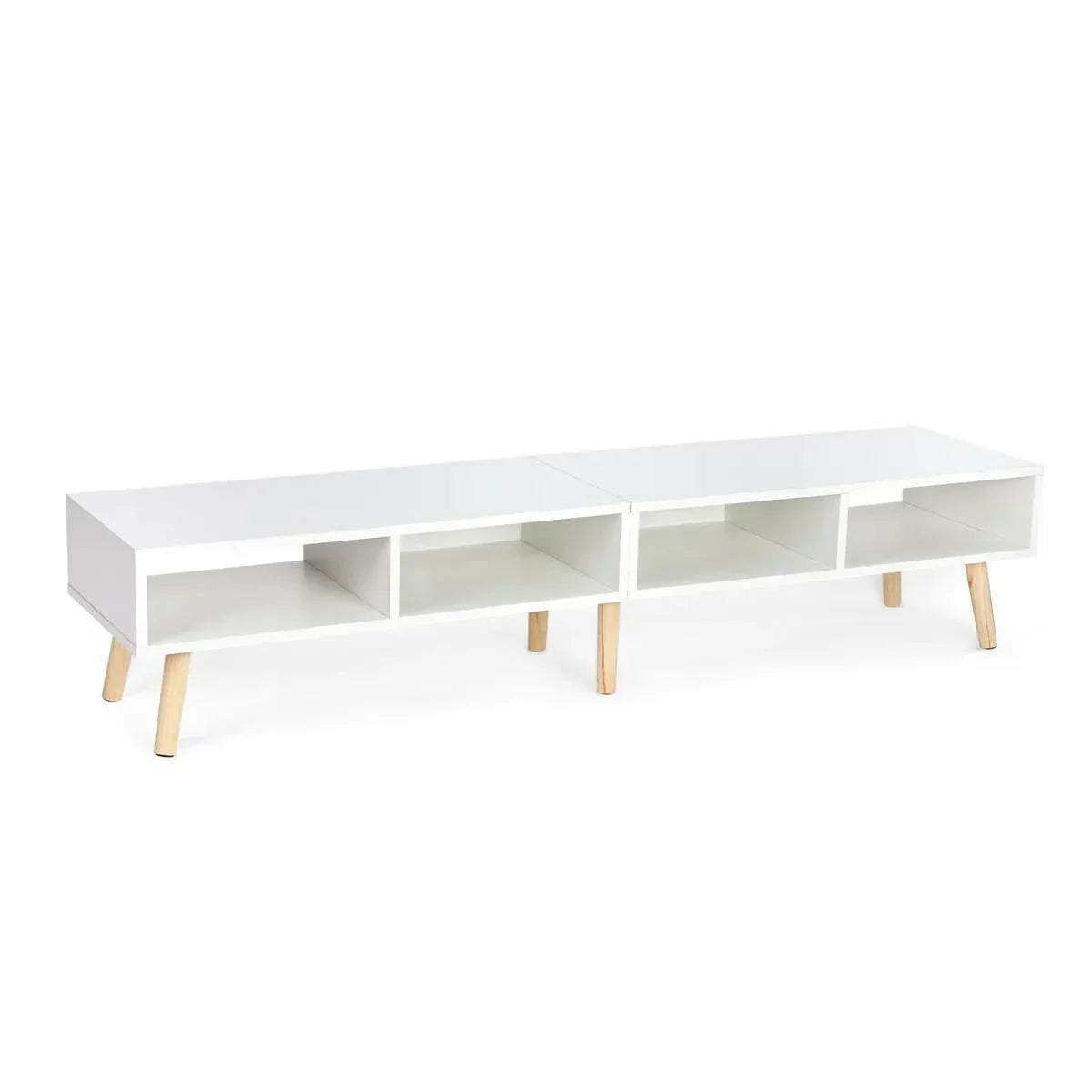 Modern Mid-Century Style TV Stand in White with Wood Legs for TVs up to 65-inch