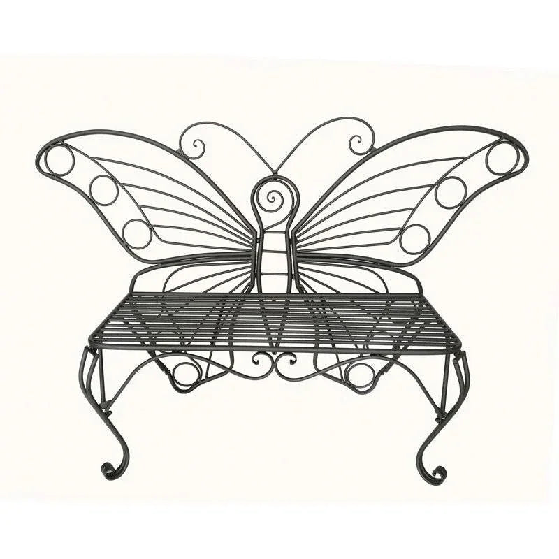 Modern Outdoor Butterfly Garden Bench in Black Metal Finish