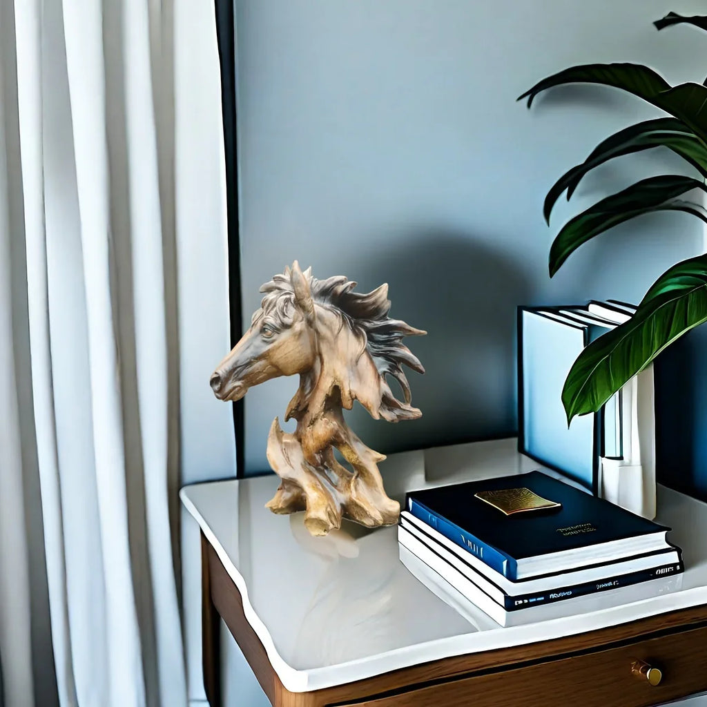 Horse Head Sculpture - Modern Black Silent, angled view - House Of Avana