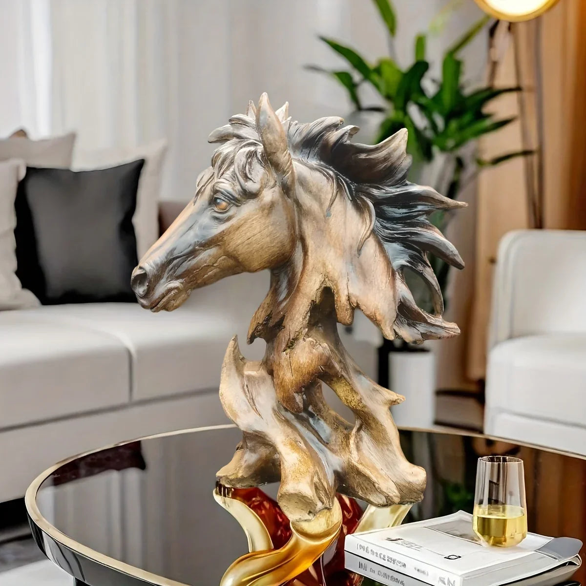 Horse Head Sculpture - Modern Black Silent, front view - House Of Avana