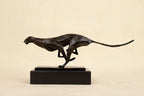 Bronze modern running leopard sculpture with sleek dark patina for living rooms tabletop decor