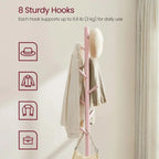 Modern Solid Wood Coat Rack Entryway Hall Tree Hat Stand in Pink