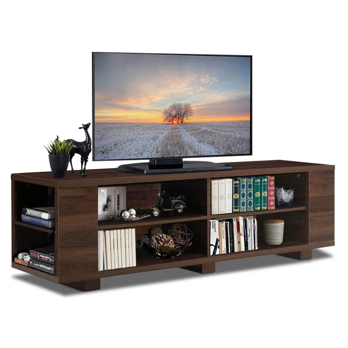 Modern TV Stand in Walnut Wood Finish - Holds up to 60-inch TV