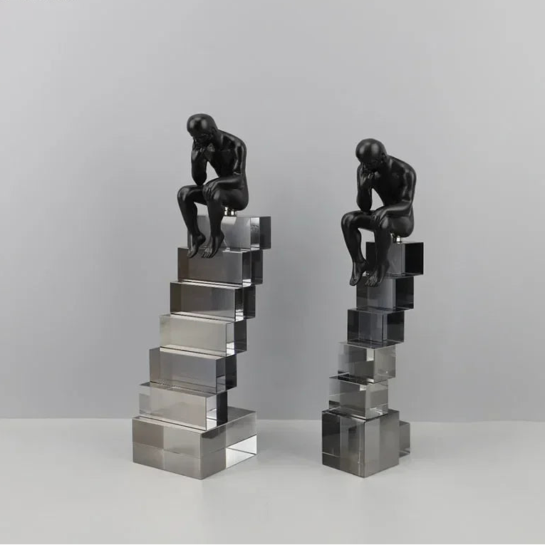 Crystal Figure - Transparent Ladder Desk Sculpture, side view - House Of Avana