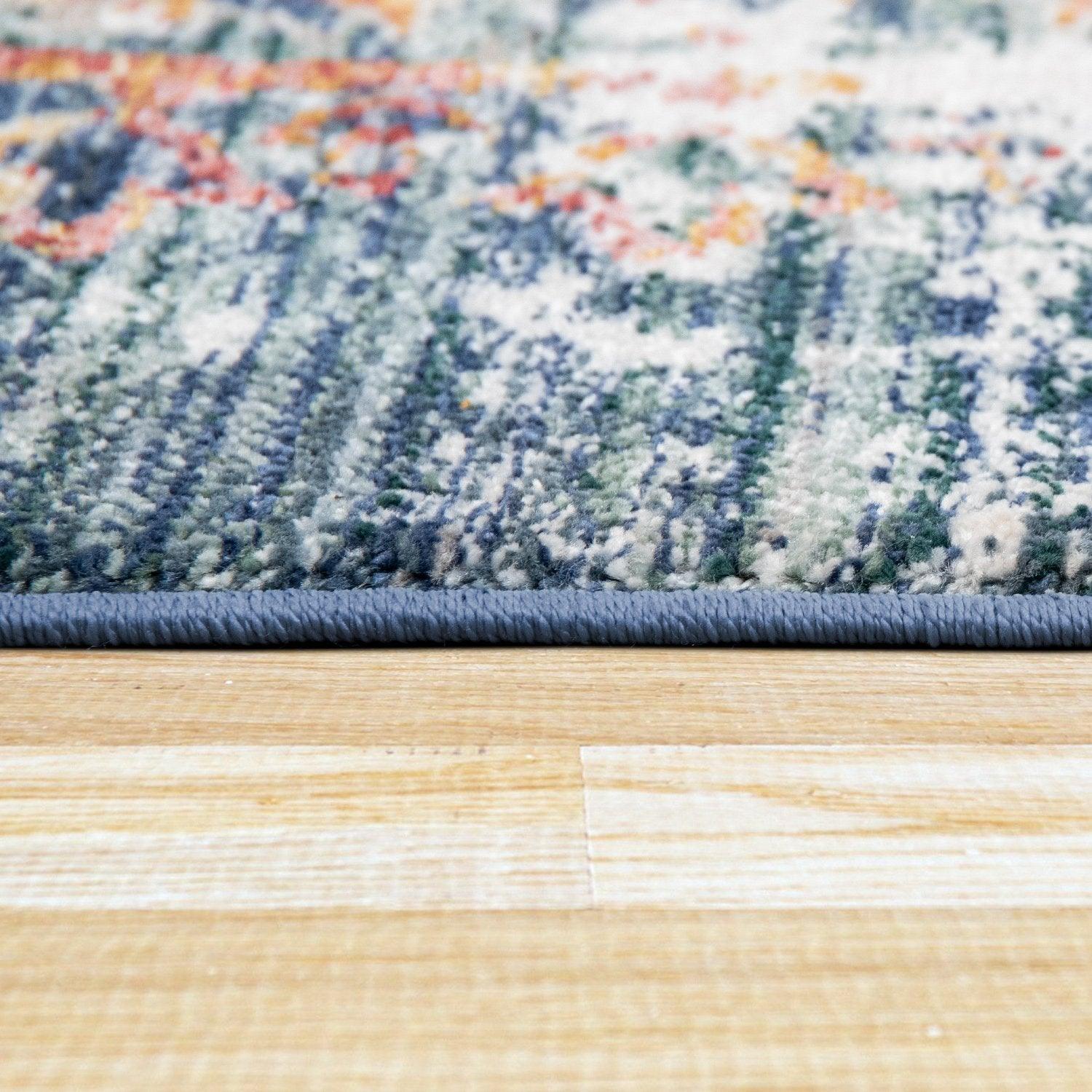 Modern Vintage Rug Oriental Look Abstract Blue Beige Red RugYourHome