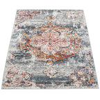 Modern Vintage Rug Oriental Look Abstract Grey Red White, back view - House Of Avana