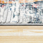 Modern Vintage Rug Oriental Look Abstract Grey Red White, side view - House Of Avana