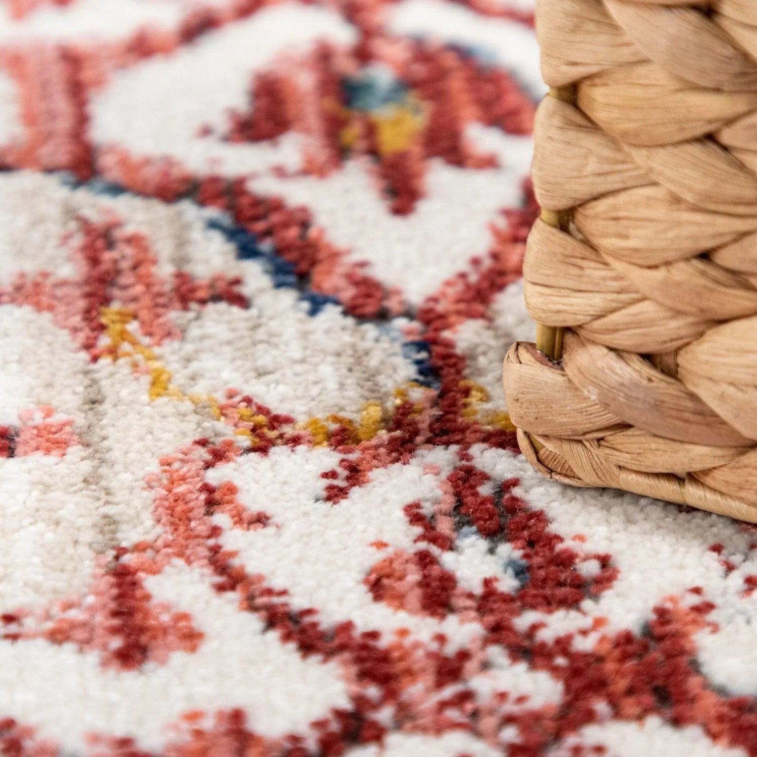 Modern Vintage Rug Oriental Look Abstract Grey Red White, detail shot - House Of Avana