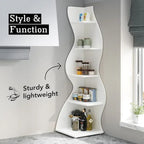 Modern Whimsical 5 Shelf Corner Bookcase Stand White Wood Finish