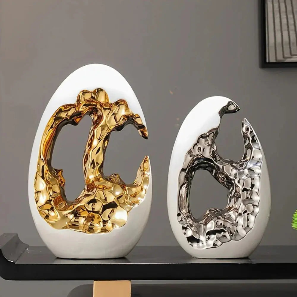 Modern Ceramic Figurine - White Sculpture, front view - House Of Avana