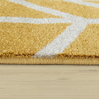 Modern Yellow Area Rug Geometric Chevron Pattern White Stripes, back view - House Of Avana