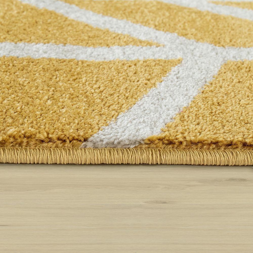 Modern Yellow Area Rug Geometric Chevron Pattern White Stripes, back view - House Of Avana