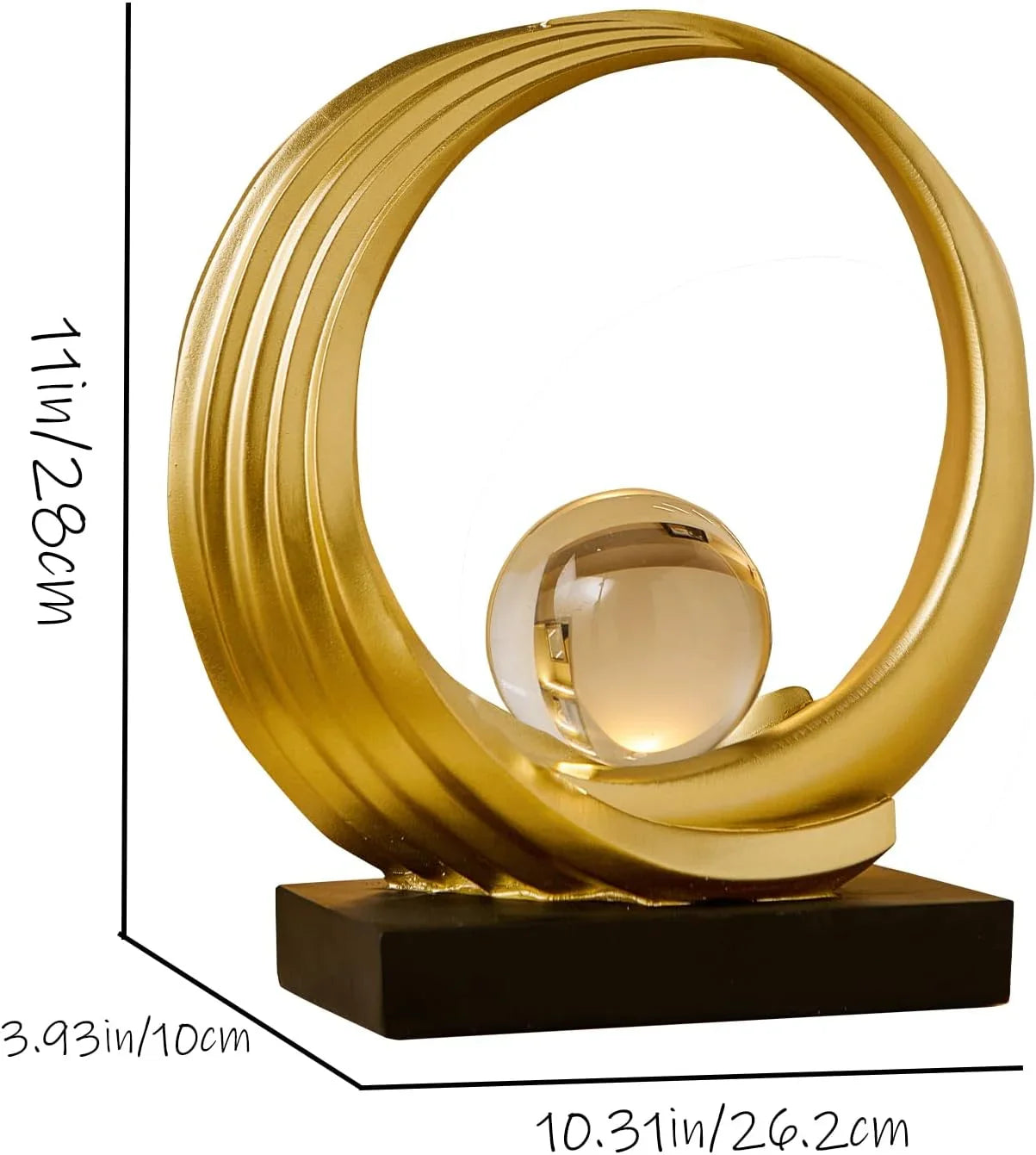 Modern Abstract Golden Circle Crystal Ball Sculpture - House Of Avana