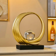 Modern Abstract Golden Circle Crystal Ball Sculpture House Of Avana