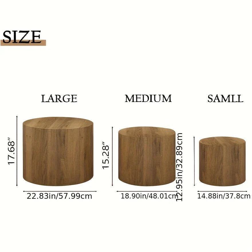 Kinder King Nested Coffee Table Three Piece Set, Circular Wooden Coffee Table, Modern Circular Table for Living Room And Bedroom, Emphasizing Side Table And End Table, Space Saving Design, No Need for Assembly House Of Avana