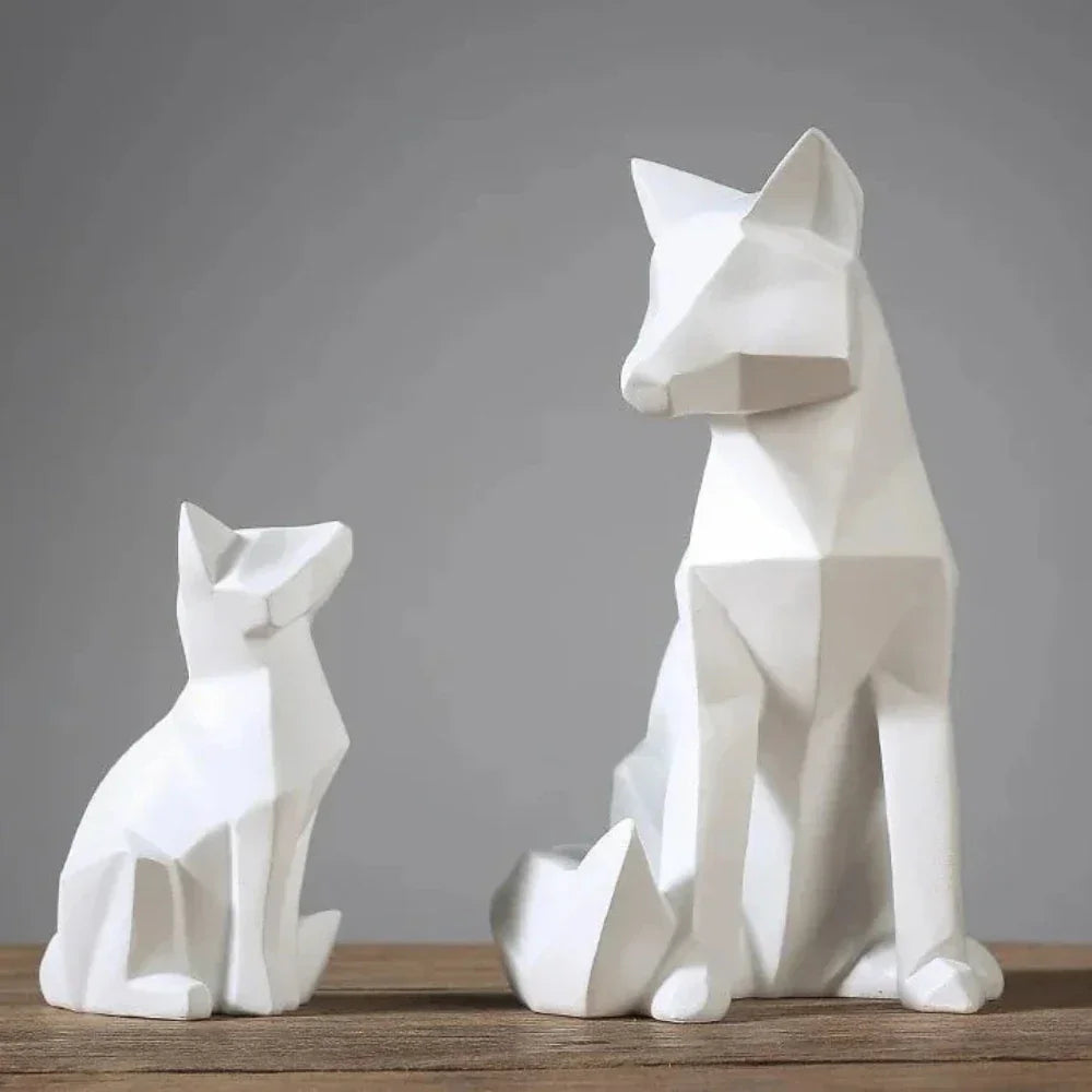 Modern White Geometric Fox Statue - House Of Avana