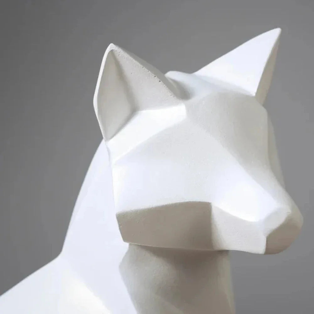 Modern White Geometric Fox Statue - House Of Avana