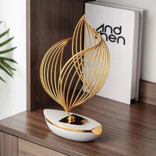 Twisted Geometric Boat Base Metal Sculpture - House Of Avana