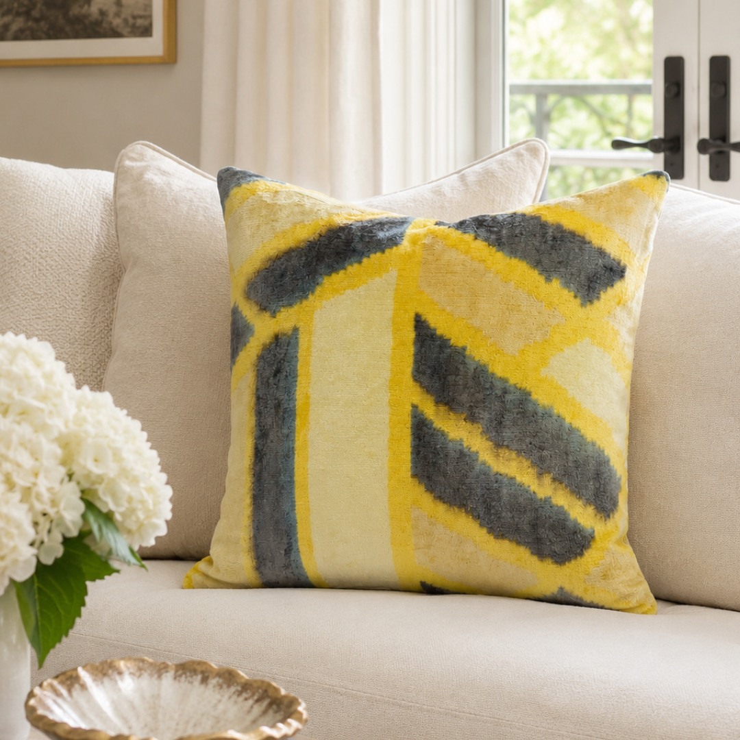 Mohawk Silk Velvet Ikat Throw Pillow Cover, 20 x 20