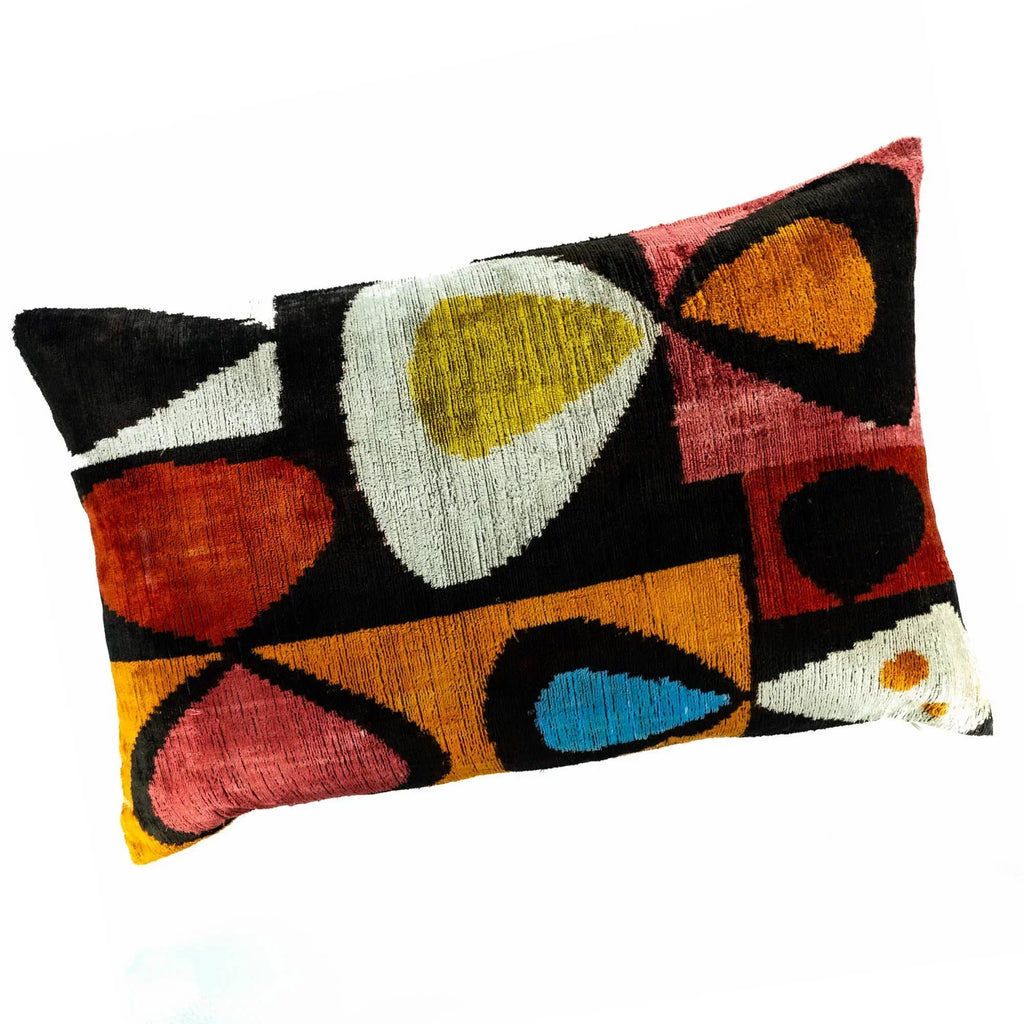 Moonlight Silk Velvet Ikat Throw Pillow Cover, X 24, back view - House Of Avana