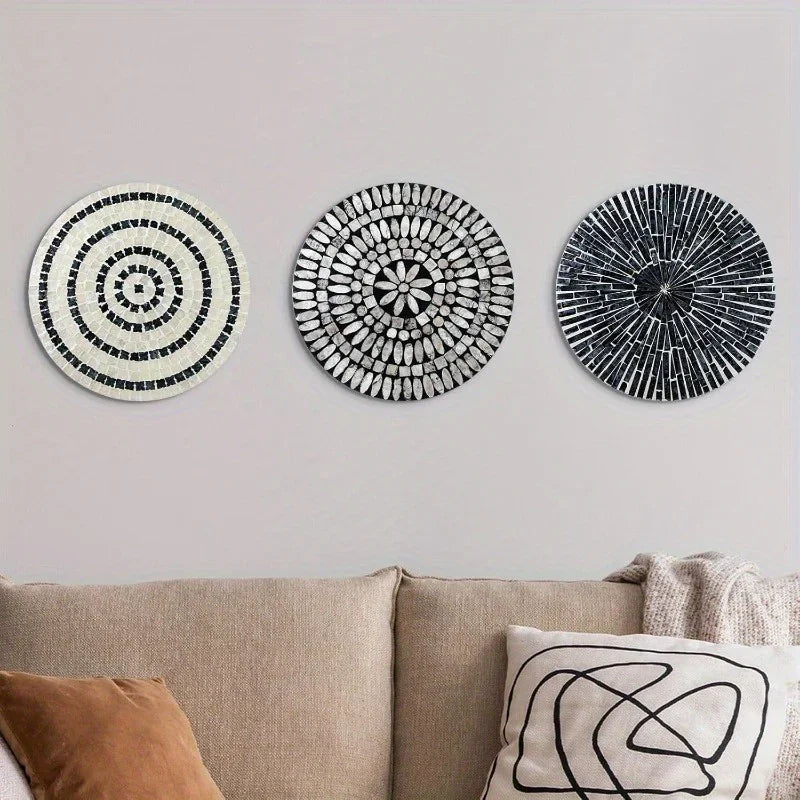 Mother of Pearl Shell Wall Art, 11.8 Inches Mosaic Coastal Plates, Black, back view - House Of Avana