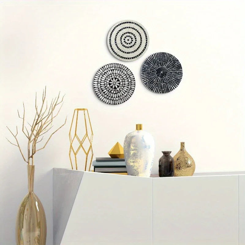 Mother of Pearl Shell Wall Art, 11.8 Inches Mosaic Coastal Plates, Black, lifestyle image - House Of Avana