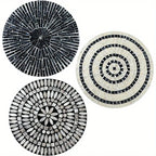 Mother of Pearl Shell Wall Art, 11.8 Inches Mosaic Coastal Plates, Black, front view - House Of Avana