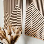 Wood Wall Art Decor Piece Mountain Landscape Panel, angled view - House Of Avana