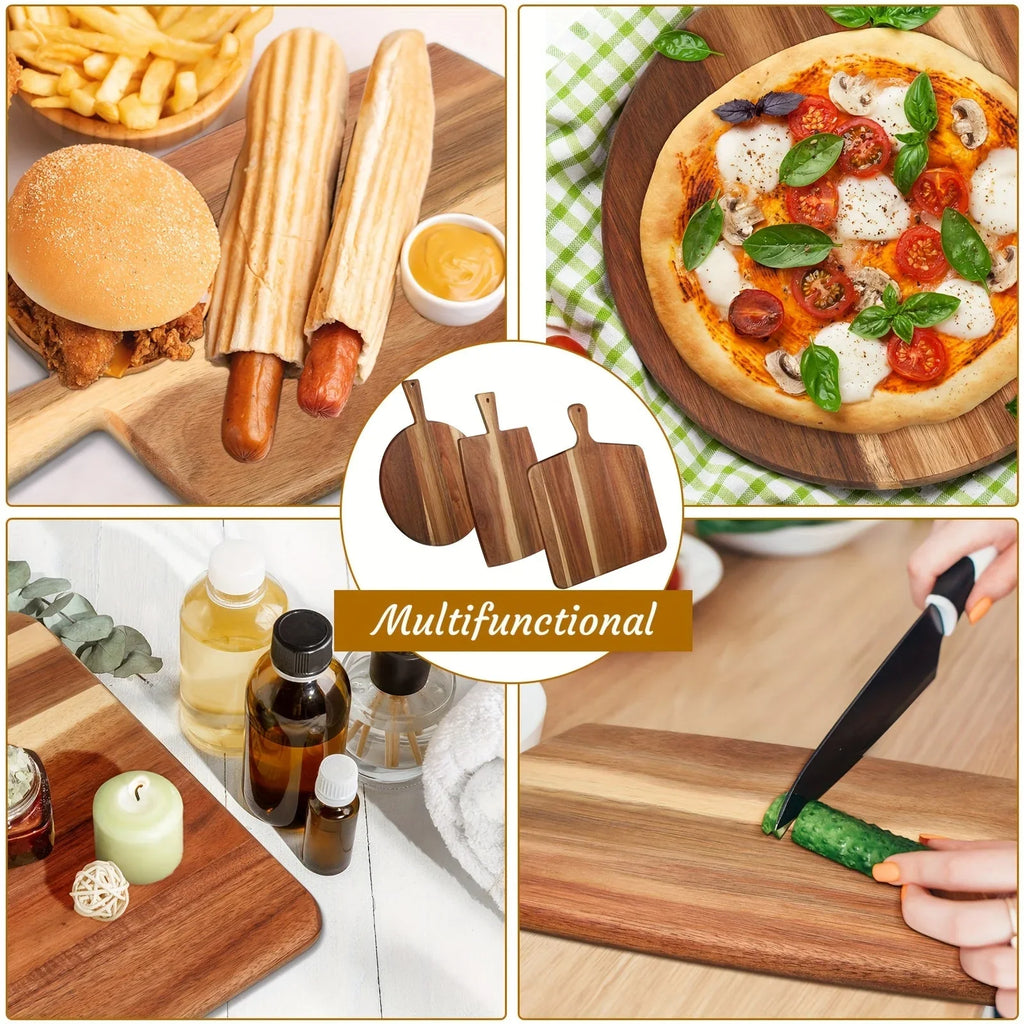 3pcs Acacia Wood Cutting Board Set Chopping Board with Handle for Charcuterie Cheese Board Meat Bread Chopping Blocks Vegetables Fruit Kitchen Dining Room Decorative Wooden Serving Board - House Of Avana