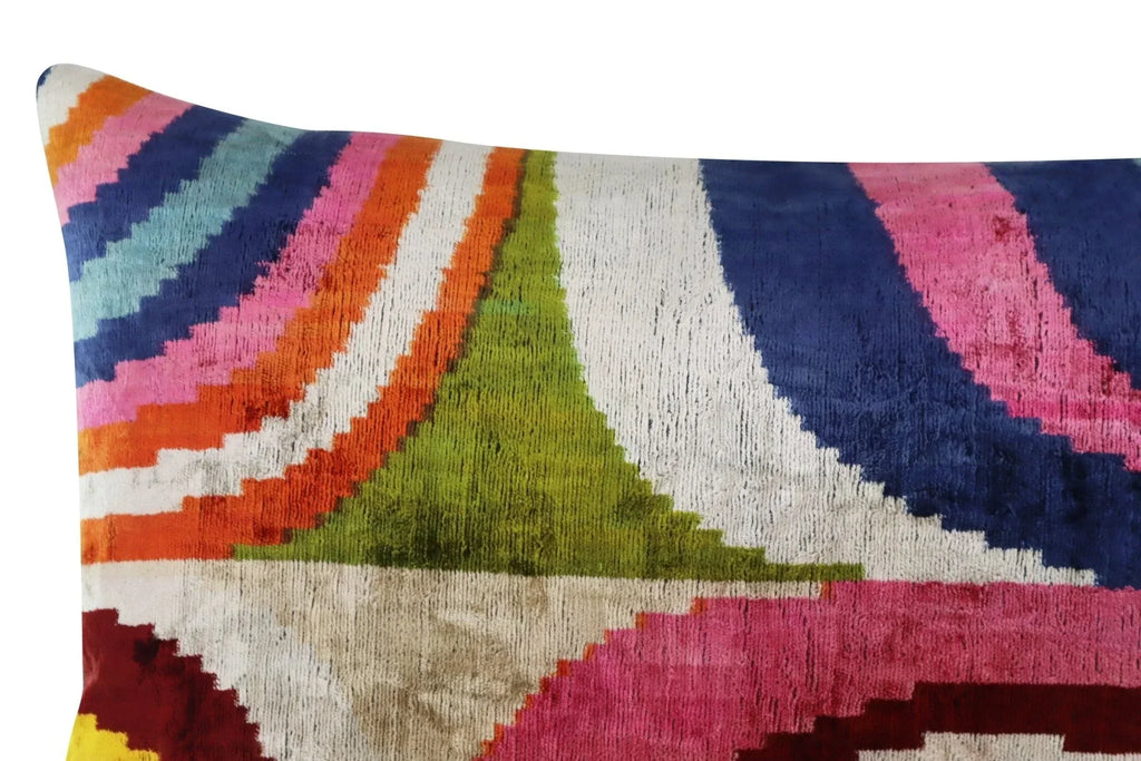 Multicolor Rainbow Silk Velvet Pillow 16x24 Handmade Luxury Cushion Canvello