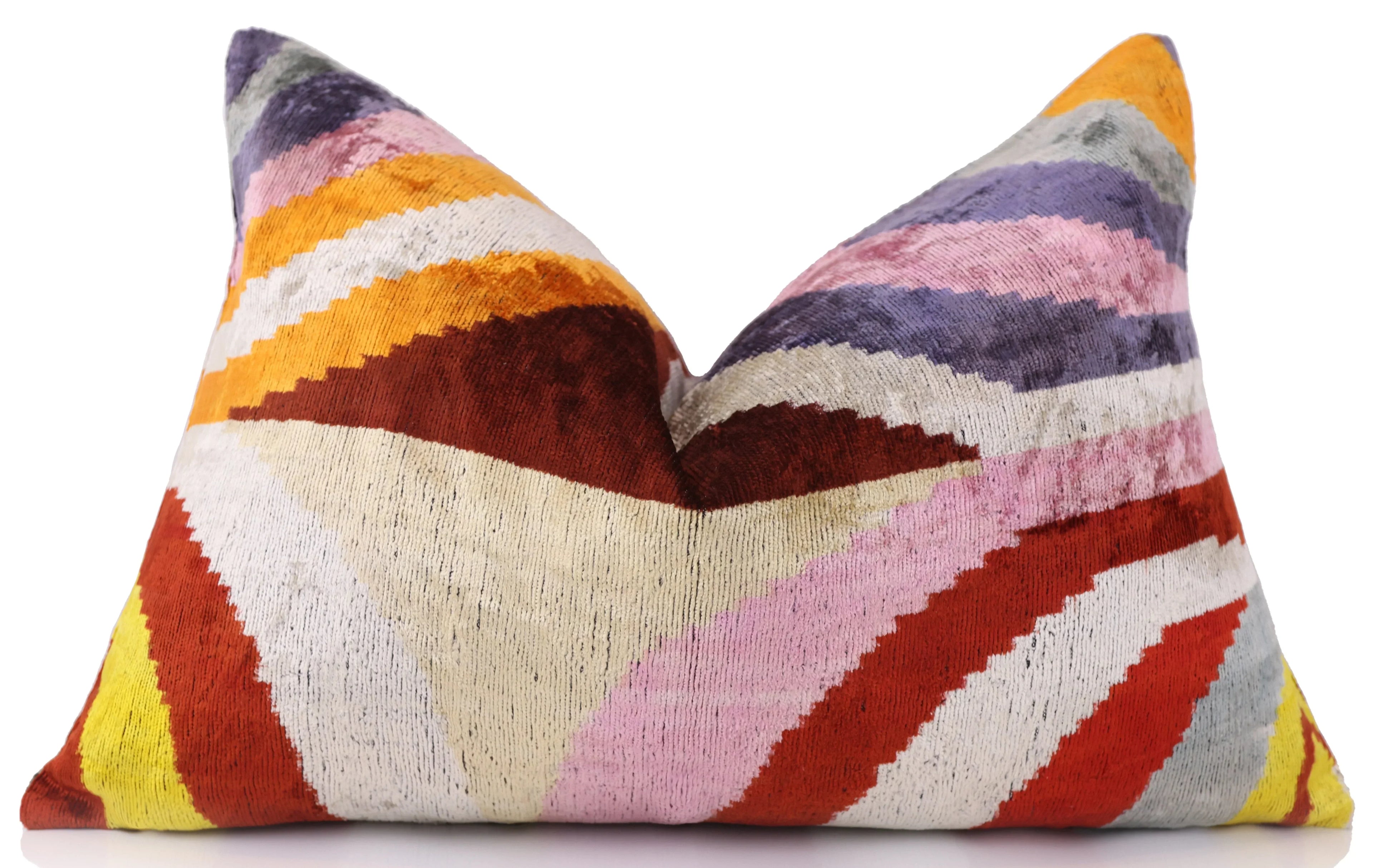 Multicolor Rainbow Silk Velvet Pillow 16x24 Handmade Luxury Cushion Canvello