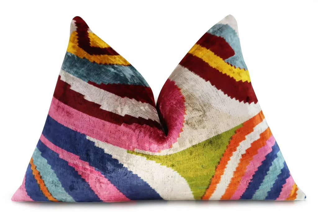 Multicolor Rainbow Silk Velvet Pillow 16x24 Handmade Luxury Cushion Canvello