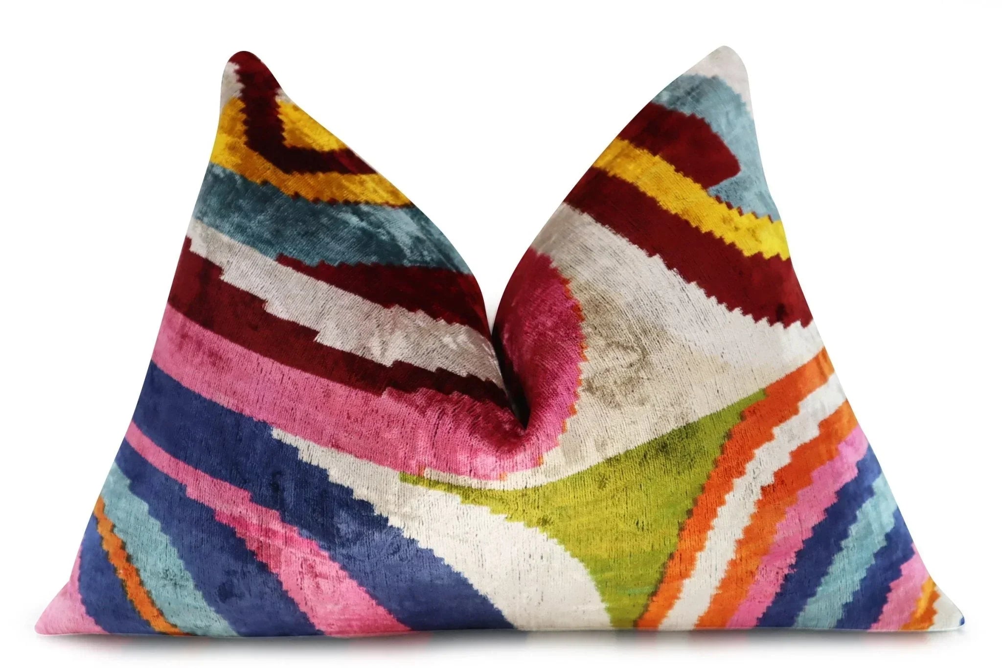 Multicolor Rainbow Silk Velvet Pillow 16x24 Handmade Luxury Cushion Canvello