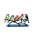 Multicolor stained acrylic birds with vibrant comfortable color combination and shape design on black desktop branch base