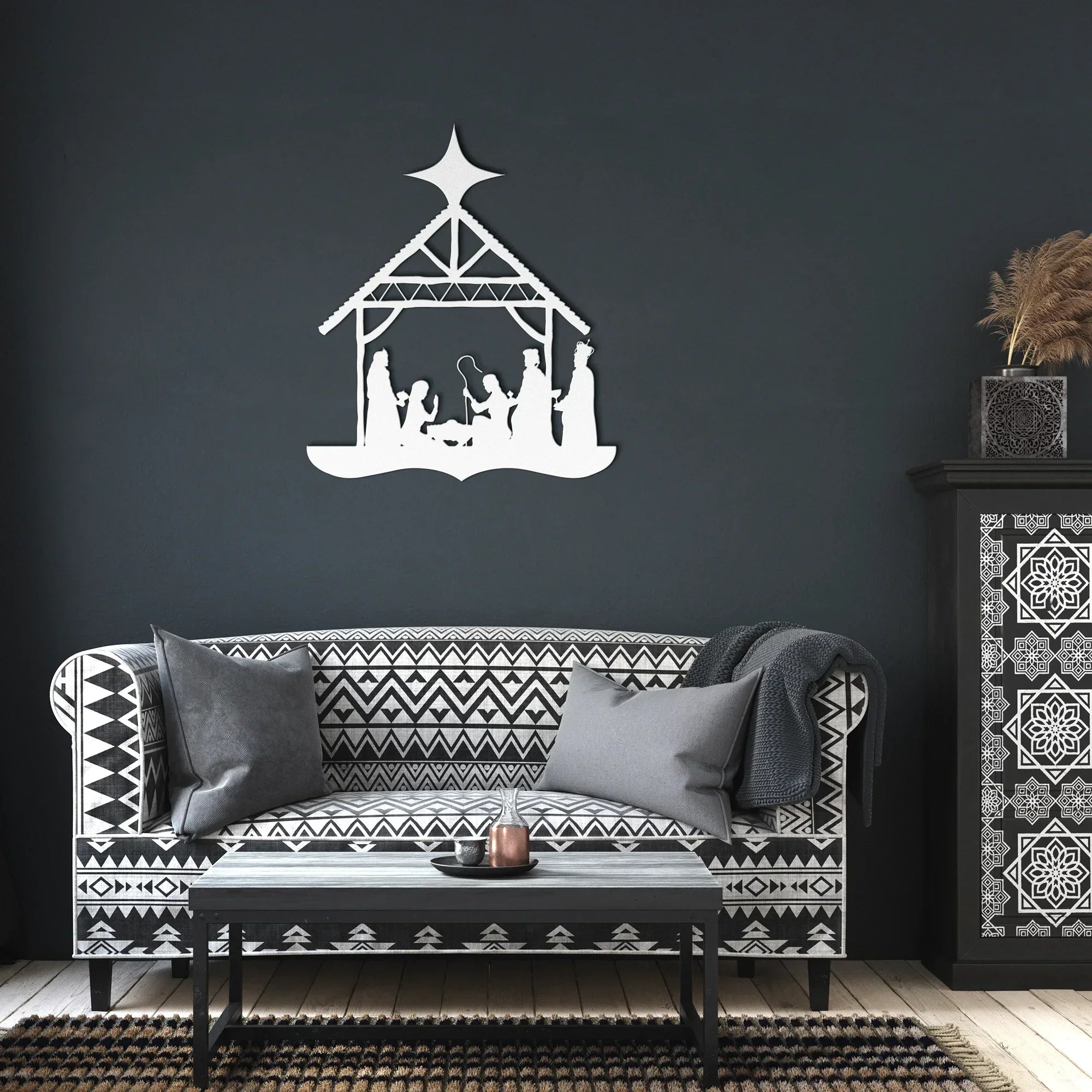 Nativity Silhouette Metal Wall Hanging - 5 Colors & 6 Sizes! FoodFaithHome
