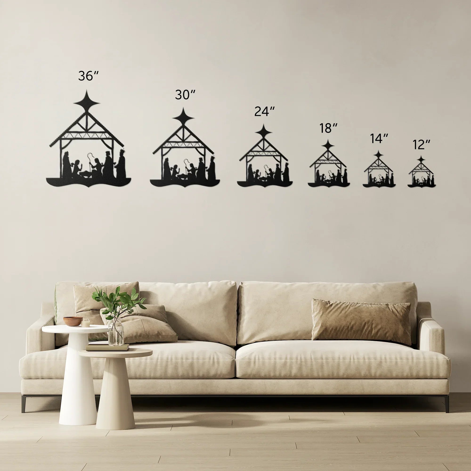 Nativity Silhouette Metal Wall Hanging - 5 Colors & 6 Sizes! FoodFaithHome
