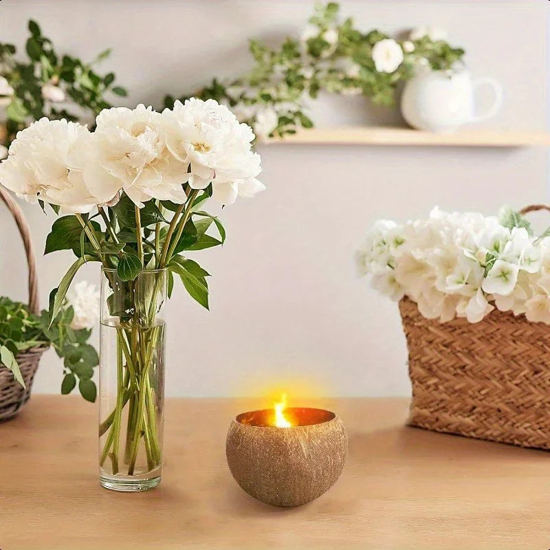 Natural Coconut Shell Candle - Tropical Beach Scented Soy Wax Candle in Coconut Bowl Holder, 3.94"x2.76"... - House Of Avana