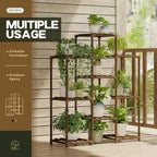 Natural Wood Bookcase Plant Stand Shelving Rack - Holds up to 9 Planters