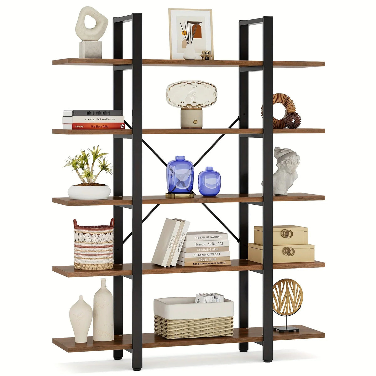 Multi-compartment Bookshelf, Multi-functional Storage Design, Natural And House Of Avana [[SKU:HOA-BOK-011]]