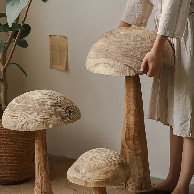 Rustic Wood Decor - Natural Mushroom Base, back view - House Of Avana