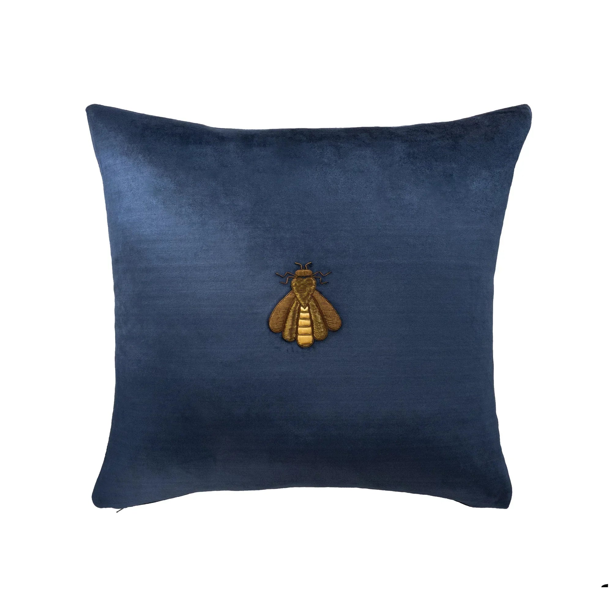 Navy Bee Silk Velvet Throw Pillow Cover X 20, front view - House Of Avana