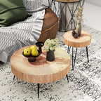 [Modern Farmhouse Nesting Table] Modern Farmhouse Nesting Table Round Natural Finish with Handcrafted Ring Motif, Light Red + Wood Color Furniture for Home, Storage Shelves, Nightstand, Living Room Coffee Table Set House Of Avana [[SKU:HOA-END-014]]