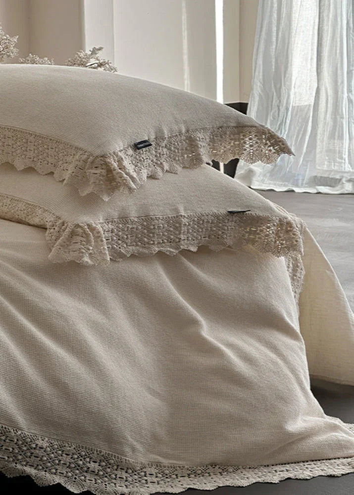 Nora Lace Double Gauze Ruffle Bedding Set / Brown Ever Lasting