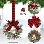 4pcs 9-Inch Mini Christmas Cabinet Bells Wreath Set with Bells, Frosted Cedar, Red Berries & Red & Black Plaid Bow - Norfolk Pine Artificial Material for Kitchen Cabinets, Holiday Decorations (No Maintenance Required), Doors, House Of Avana